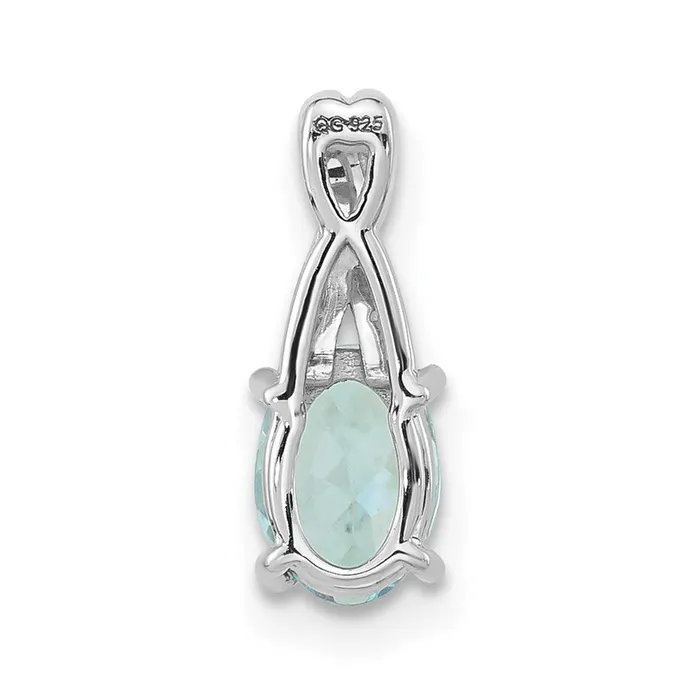 Goldia Sterling Silver Polished Oval Aquamarine CZ Chain Slide Pendant Necklaces