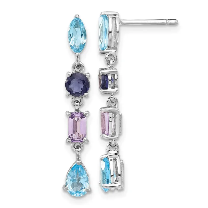 Goldia Sterling Silver Rhodium Amethyst Blue Topaz and Iolite Dangle Earrings Earrings Goldia Sterling Silver Rhodium Amethyst Blue Topaz and Iolite Dangle Earrings Earrings