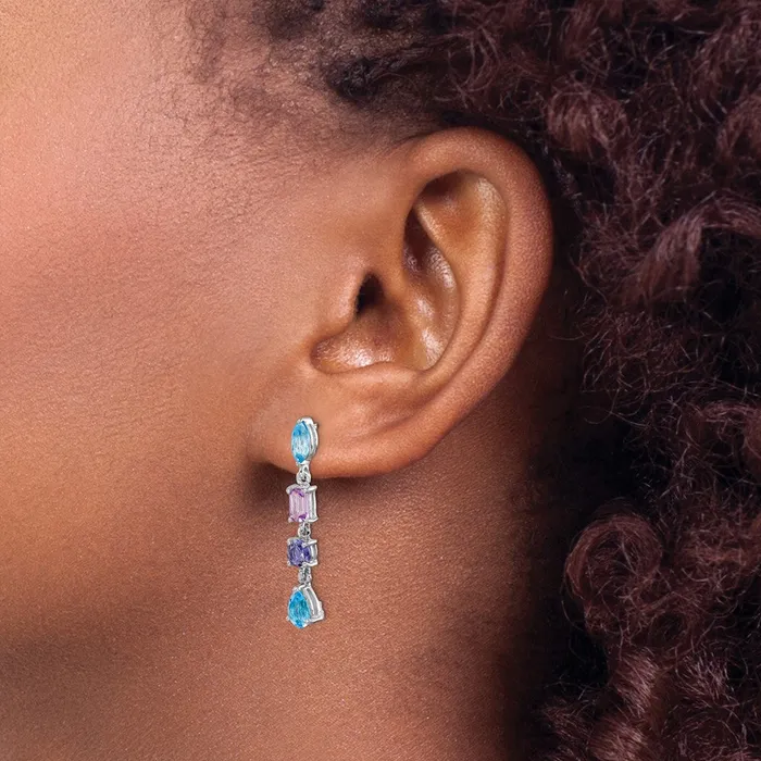Goldia Sterling Silver Rhodium Amethyst Blue Topaz and Iolite Dangle Earrings Earrings