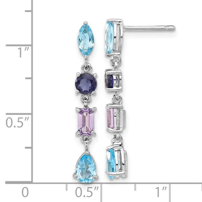 Goldia Sterling Silver Rhodium Amethyst Blue Topaz and Iolite Dangle Earrings Earrings