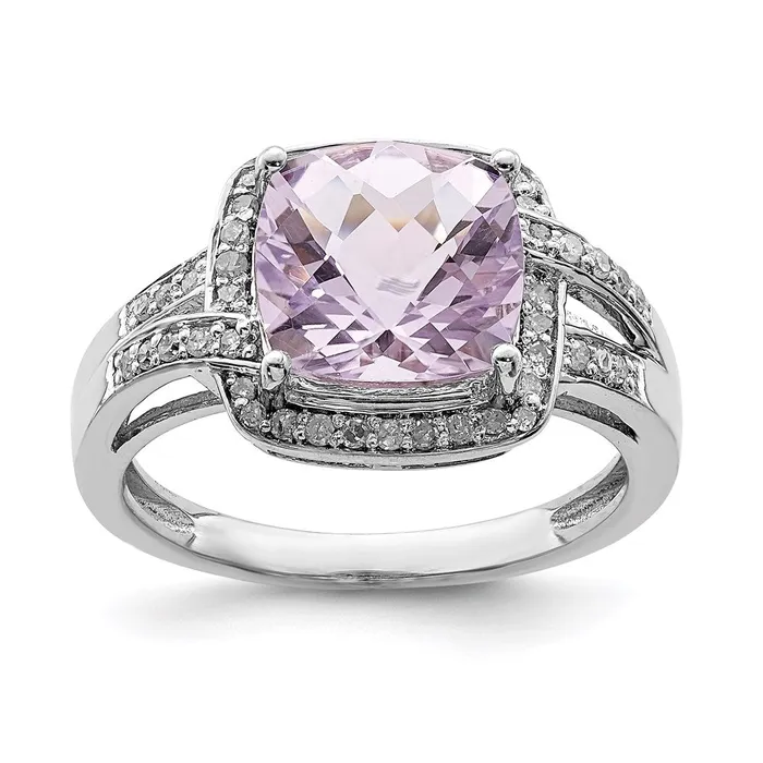 Goldia Sterling Silver Rhodium Diamond u0026 CheckerCut Pink Quartz Ring Rings