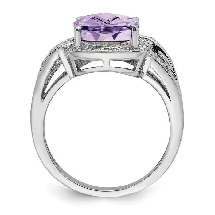 Goldia Sterling Silver Rhodium Diamond u0026 CheckerCut Pink Quartz Ring Rings