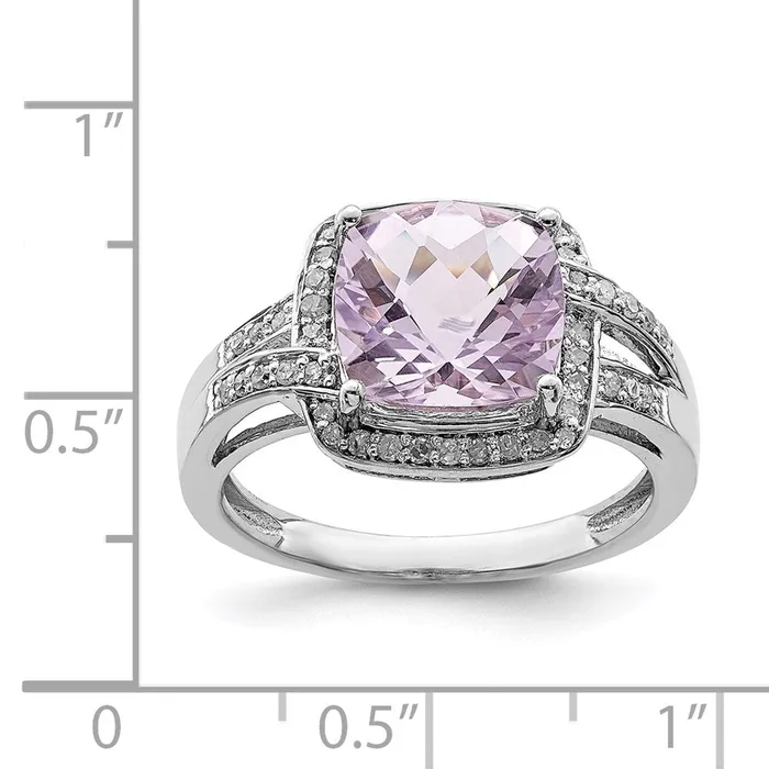 Goldia Sterling Silver Rhodium Diamond u0026 CheckerCut Pink Quartz Ring Rings