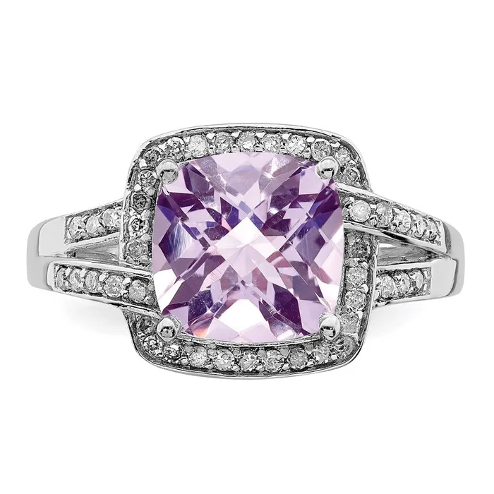 Goldia Sterling Silver Rhodium Diamond u0026 CheckerCut Pink Quartz Ring Rings