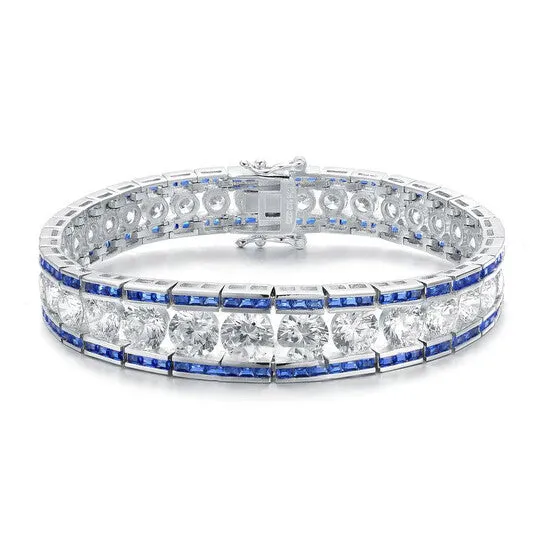 JMS always Bracelets Original Megan Walford Classy Sterling Silver Princess Sapphire and Round Clear Cubic Zirconia Tennis Bracelet JMS always Bracelets Original Megan Walford Classy Sterling Silver Princess Sapphire and Round Clear Cubic Zirconia Tennis Bracelet