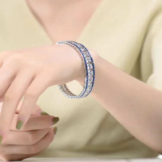 JMS always Bracelets Original Megan Walford Classy Sterling Silver Princess Sapphire and Round Clear Cubic Zirconia Tennis Bracelet JMS always Bracelets Original Megan Walford Classy Sterling Silver Princess Sapphire and Round Clear Cubic Zirconia Tennis Bracelet
