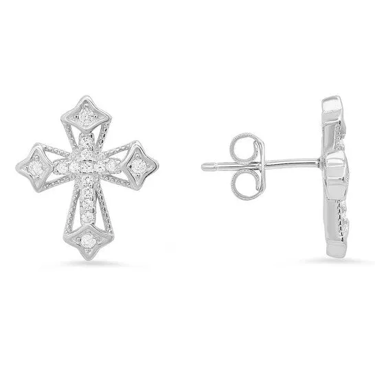 JMS always Earrings Original Kylie Harper Sterling Silver Vintage Cubic Zirconia CZ Cross Stud Earrings JMS always Earrings Original Kylie Harper Sterling Silver Vintage Cubic Zirconia CZ Cross Stud Earrings