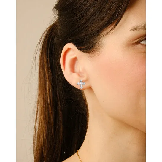 JMS always Earrings Original Kylie Harper Sterling Silver Vintage Cubic Zirconia CZ Cross Stud Earrings JMS always Earrings Original Kylie Harper Sterling Silver Vintage Cubic Zirconia CZ Cross Stud Earrings