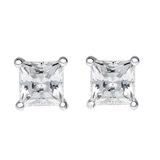 JMS always Earrings Original Maulijewels 075 Carat Natural Princess Cut Diamond GH SI1SI2 Women Stud Earrings In 14K Solid White Gold With Secure Push Back
