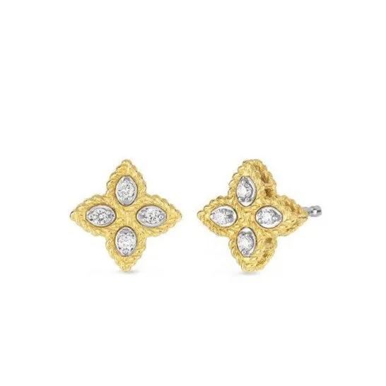 JMS always Earrings Original Roberto Coin 18K Yellow Gold Small Princess Flower Diamond Stud Earrings 7771383AJERX JMS always Earrings Original Roberto Coin 18K Yellow Gold Small Princess Flower Diamond Stud Earrings 7771383AJERX