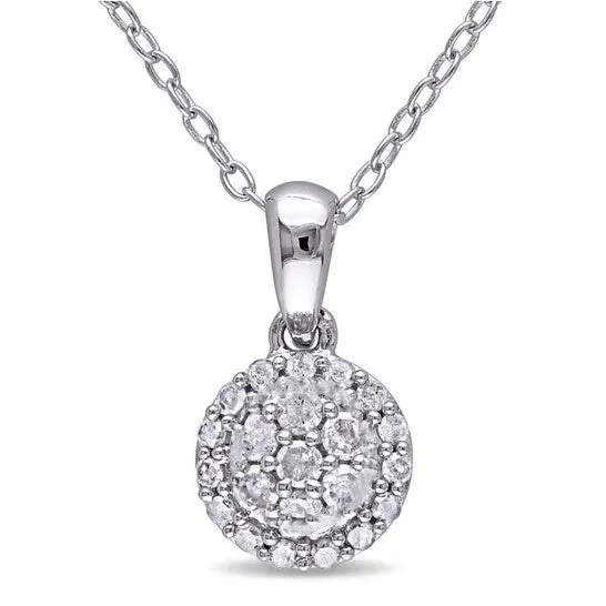 JMS always Necklaces Original AMOUR 14 CT TW Diamond Cluster Halo Pendant with Chain In Sterling Silver