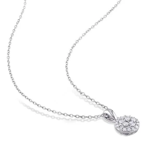 JMS always Necklaces Original AMOUR 14 CT TW Diamond Cluster Halo Pendant with Chain In Sterling Silver JMS always Necklaces Original AMOUR 14 CT TW Diamond Cluster Halo Pendant with Chain In Sterling Silver
