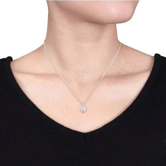 JMS always Necklaces Original AMOUR 14 CT TW Diamond Cluster Halo Pendant with Chain In Sterling Silver JMS always Necklaces Original AMOUR 14 CT TW Diamond Cluster Halo Pendant with Chain In Sterling Silver
