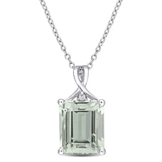 JMS always Necklaces Original AMOUR 5 38 CT TGW Octagon Green Quartz and White Topaz Pendant with Chain In Sterling Silver