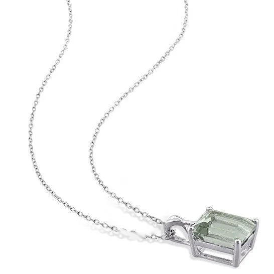 JMS always Necklaces Original AMOUR 5 38 CT TGW Octagon Green Quartz and White Topaz Pendant with Chain In Sterling Silver JMS always Necklaces Original AMOUR 5 38 CT TGW Octagon Green Quartz and White Topaz Pendant with Chain In Sterling Silver