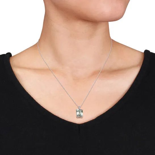 JMS always Necklaces Original AMOUR 5 38 CT TGW Octagon Green Quartz and White Topaz Pendant with Chain In Sterling Silver JMS always Necklaces Original AMOUR 5 38 CT TGW Octagon Green Quartz and White Topaz Pendant with Chain In Sterling Silver