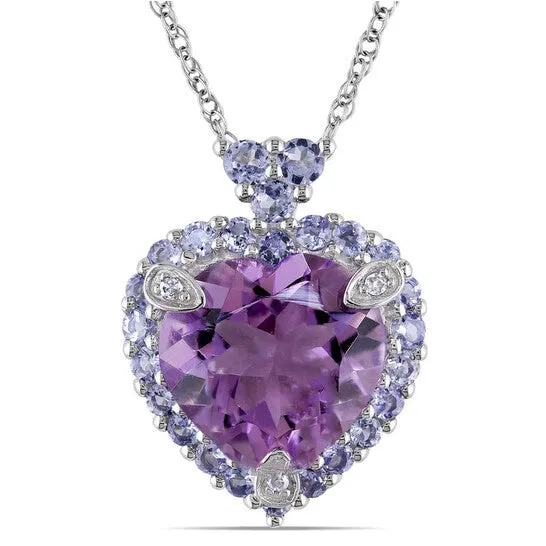 JMS always Necklaces Original AMOUR Halo Diamond and 3 45 CT TGW Heart Shaped Tanzanite Amethyst Pendant with Chain In 10K White Gold