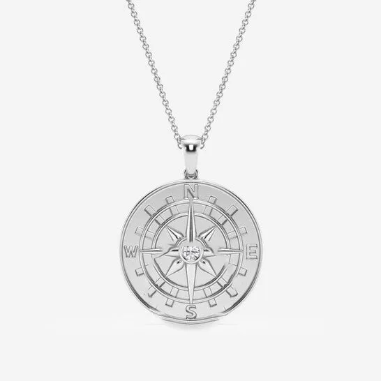 JMS always Necklaces Original Brilliant Diamond 14K White Gold 110 ctw Round Lab Grown Diamond Compass Fashion Pendant Necklace for Men FG VS2