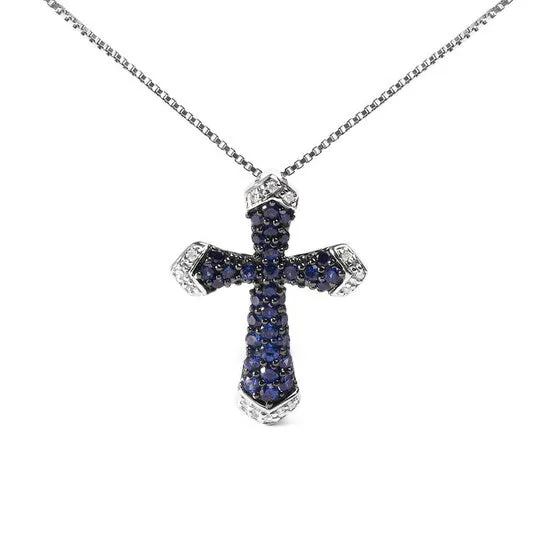 JMS always Necklaces Original Haus of Brilliance 925 Sterling Silver 34 Cttw Created Blue Sapphire and White Diamond Accent Cross Pendant Necklace 18 Inches