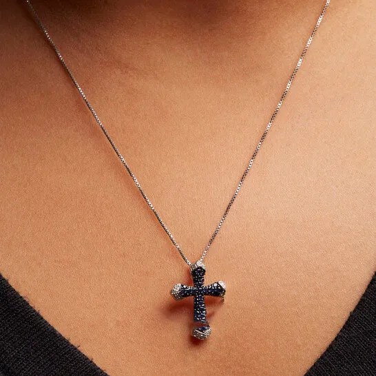 JMS always Necklaces Original Haus of Brilliance 925 Sterling Silver 34 Cttw Created Blue Sapphire and White Diamond Accent Cross Pendant Necklace 18 Inches JMS always Necklaces Original Haus of Brilliance 925 Sterling Silver 34 Cttw Created Blue Sapphire and White Diamond Accent Cross Pendant Necklace 18 Inches