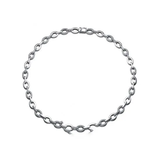 JMS always Necklaces Original Megan Walford CZ SS White Gold Plated Micro Pave Oval Shape Link Necklace