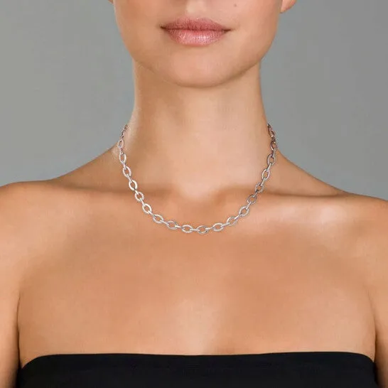 JMS always Necklaces Original Megan Walford CZ SS White Gold Plated Micro Pave Oval Shape Link Necklace JMS always Necklaces Original Megan Walford CZ SS White Gold Plated Micro Pave Oval Shape Link Necklace