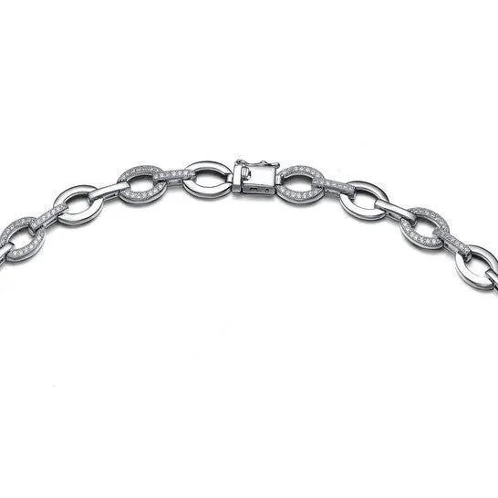 JMS always Necklaces Original Megan Walford CZ SS White Gold Plated Micro Pave Oval Shape Link Necklace JMS always Necklaces Original Megan Walford CZ SS White Gold Plated Micro Pave Oval Shape Link Necklace