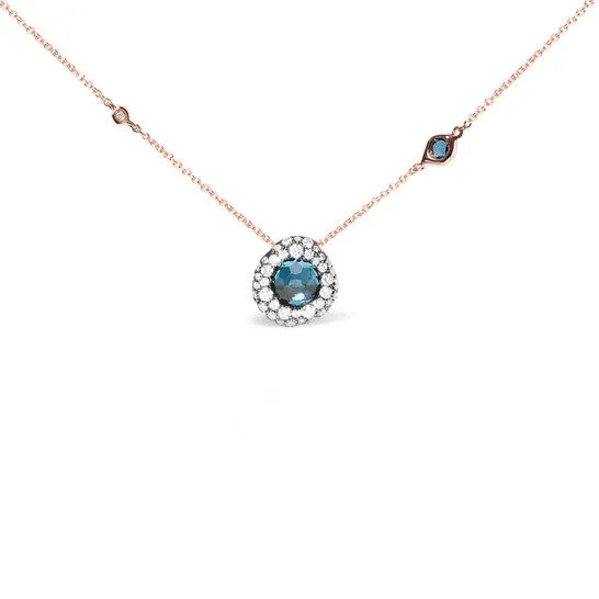 JMS always Original 18K Rose Gold 58 Cttw Diamond and London Blue Topaz Gemstone BezelSet Cluster 18 Station Necklace GH SI1SI2 Necklaces
