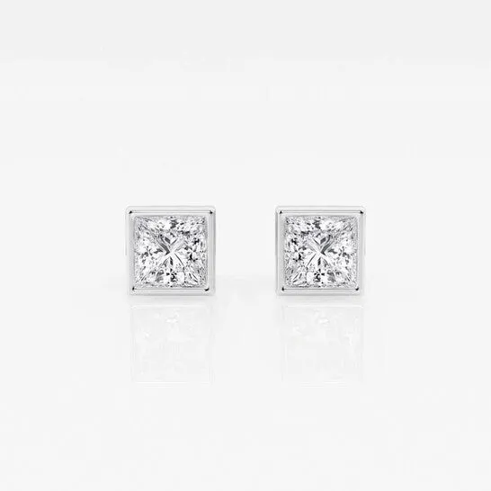 JMS always Original Brilliant Diamond 14KT White Gold 1 cttw PrincessCut Lab Grown Diamond Bezel Set Solitaire Stud Earrings for Women GVSSI Earrings JMS always Original Brilliant Diamond 14KT White Gold 1 cttw PrincessCut Lab Grown Diamond Bezel Set Solitaire Stud Earrings for Women GVSSI Earrings