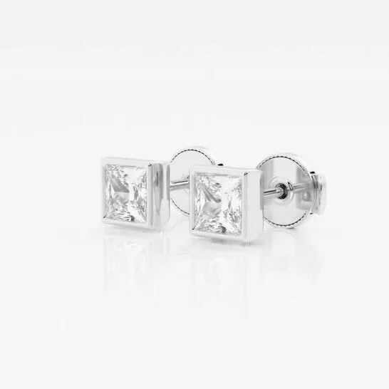 JMS always Original Brilliant Diamond 14KT White Gold 1 cttw PrincessCut Lab Grown Diamond Bezel Set Solitaire Stud Earrings for Women GVSSI Earrings JMS always Original Brilliant Diamond 14KT White Gold 1 cttw PrincessCut Lab Grown Diamond Bezel Set Solitaire Stud Earrings for Women GVSSI Earrings