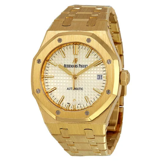 JMS always Watches Original Audemars Piguet Royal Oak Silver Dial Automatic 18 Carat Yellow Gold Ladies Watch 15450BAOO1256BA01