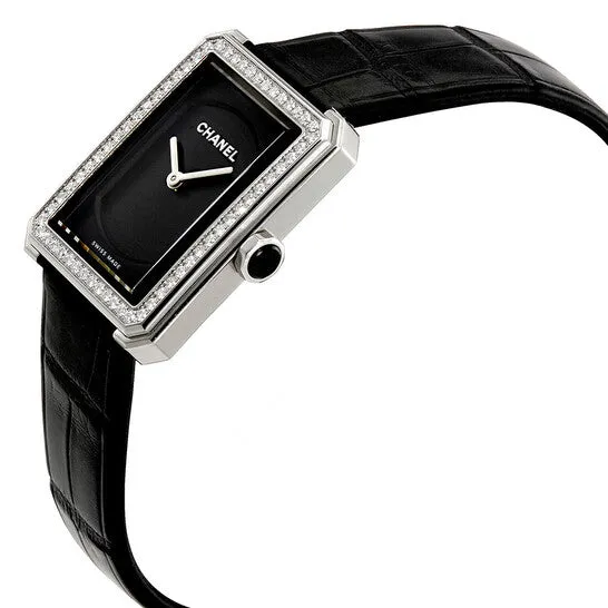 JMS always Watches Original Preowned Chanel BoyFriend Diamond Black Guilloch Dial Ladies Watch H4883
