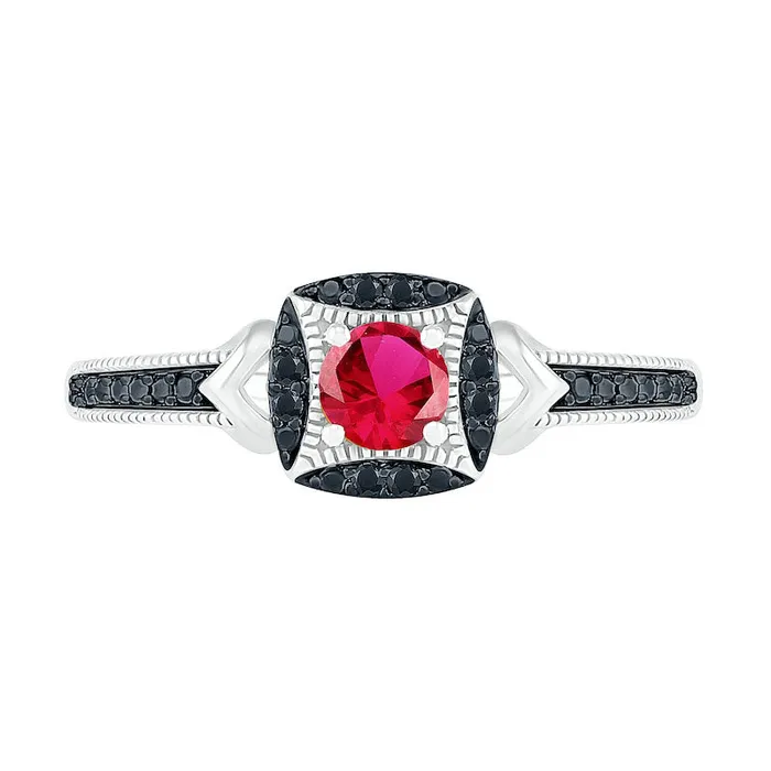 LabCreated Ruby and 005 CT TW Enhanced Black Diamond Cushion Frame Chevron Antique VintageStyle Ring in Sterling Silver Goldia Rings LabCreated Ruby and 005 CT TW Enhanced Black Diamond Cushion Frame Chevron Antique VintageStyle Ring in Sterling Silver Goldia Rings