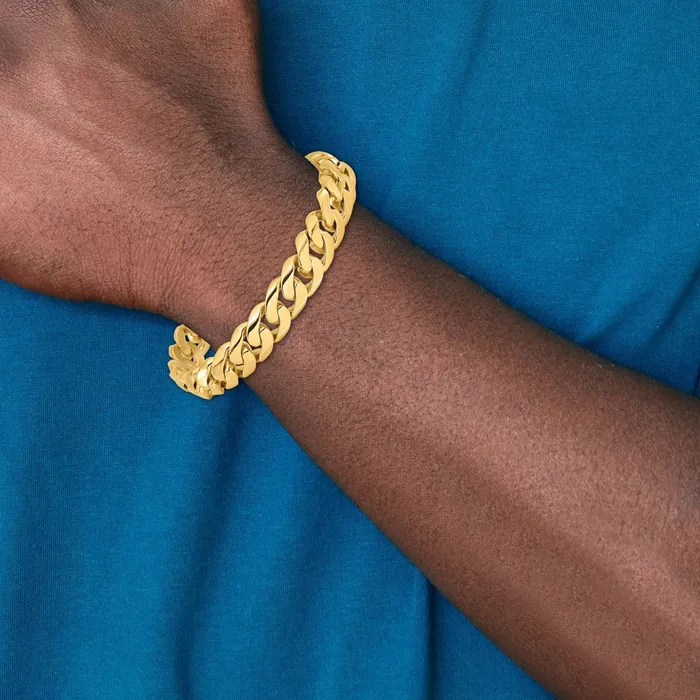MDS Bracelets Solid 14K Yellow Gold 8 inch 108mm Hand Polished Rounded Curb Link with Box Catch Clasp Bracelet MDS Bracelets Solid 14K Yellow Gold 8 inch 108mm Hand Polished Rounded Curb Link with Box Catch Clasp Bracelet