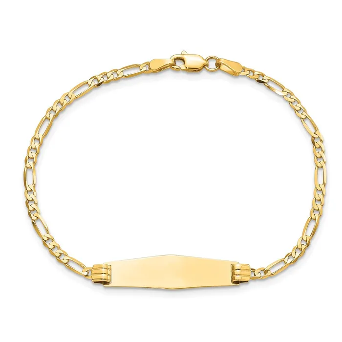 MDS Solid 14K Yellow Gold Soft Diamond Shape Figaro ID Bracelet Bracelets MDS Solid 14K Yellow Gold Soft Diamond Shape Figaro ID Bracelet Bracelets