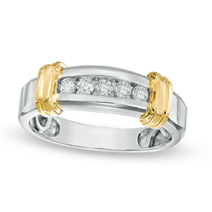 Mens 025 CT TW Natural Diamond Five Stone Wedding Band in Solid 10K TwoTone Gold Goldia Rings