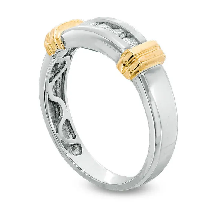 Mens 025 CT TW Natural Diamond Five Stone Wedding Band in Solid 10K TwoTone Gold Goldia Rings Mens 025 CT TW Natural Diamond Five Stone Wedding Band in Solid 10K TwoTone Gold Goldia Rings