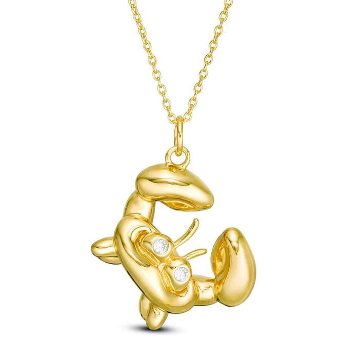 Natural Diamond Accent Balloon Crab Pendant in Sterling Silver with 14K Gold Plate Goldia Necklaces