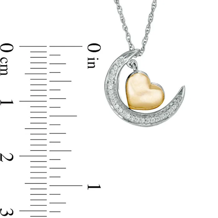 Necklaces 007 CT TW Natural Diamond Crescent Moon and Heart Dangle Love Message Pendant in Sterling Silver and 10K Yellow Gold Goldia Necklaces 007 CT TW Natural Diamond Crescent Moon and Heart Dangle Love Message Pendant in Sterling Silver and 10K Yellow Gold Goldia