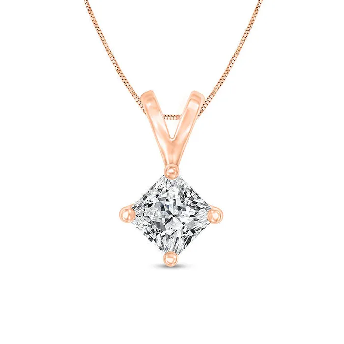 Necklaces 05 CT Certified PrincessCut Natural Clarity Enhanced Solitaire Pendant in 14K Rose Gold ISI2 Goldia Necklaces 05 CT Certified PrincessCut Natural Clarity Enhanced Solitaire Pendant in 14K Rose Gold ISI2 Goldia