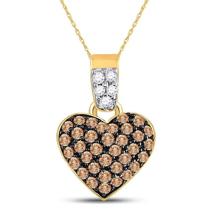 Necklaces 10k Yellow Gold Brown Cluster Diamond Heart Pendant 38 Cttw gndatlanta