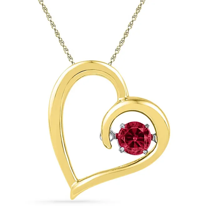 Necklaces 10k Yellow Gold Round Created Ruby Heart Pendant 15 Cttw gndatlanta