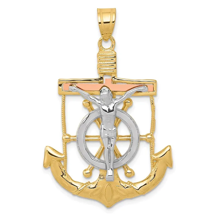 Necklaces 14k TriColor Gold Diamondcut wTextured Mariners Cross Pendant Goldia