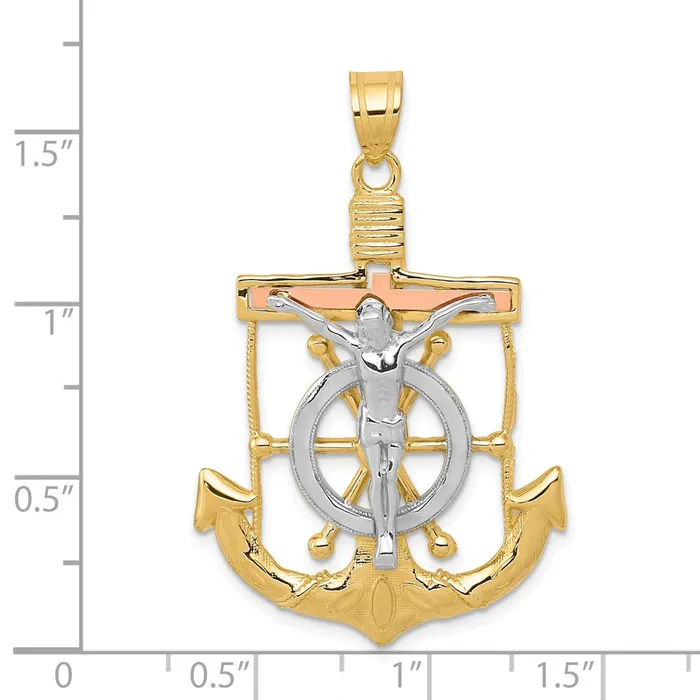 Necklaces 14k TriColor Gold Diamondcut wTextured Mariners Cross Pendant Goldia