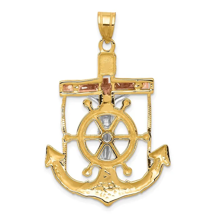 Necklaces 14k TriColor Gold Diamondcut wTextured Mariners Cross Pendant Goldia