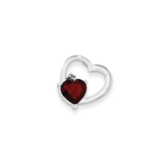 Necklaces 14k White Gold Real Diamond and Garnet Heart Pendant Goldia