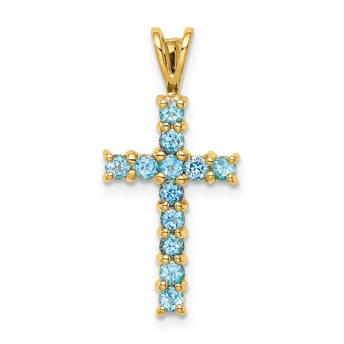 Necklaces 14k Yellow Gold Blue Topaz Cross Pendant Goldia