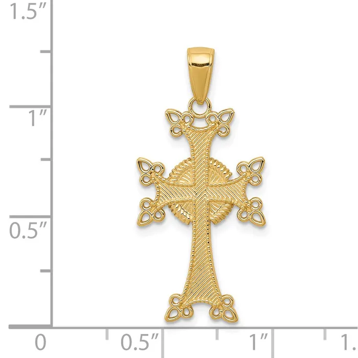 Necklaces 14k Yellow Gold PolishedTextured Armenian Cross Pendant Goldia