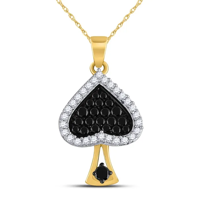 Necklaces gndatlanta 10k Yellow Gold Round Black Diamond Spade Pendant 12 Cttw