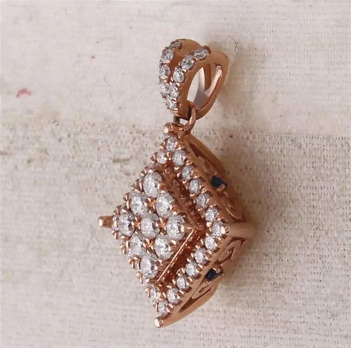 Necklaces gndatlanta 14k Rose Gold Round Diamond Offset Square Cluster Pendant 12 Cttw